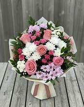Букет цветов из:  Альстромерии, Гвоздики, Розы и Хризантемы в Нарьян-Маре