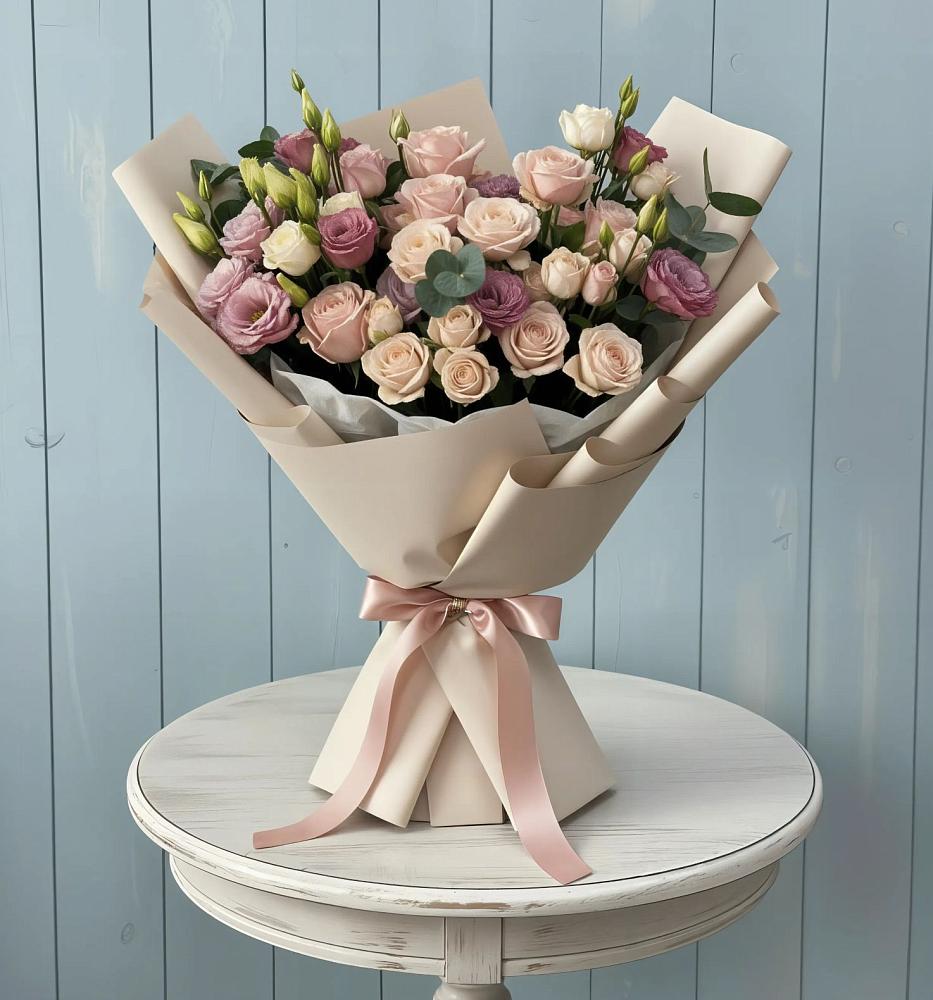 Букет цветов из: Розы и Лизиантусы в Нарьян-Маре