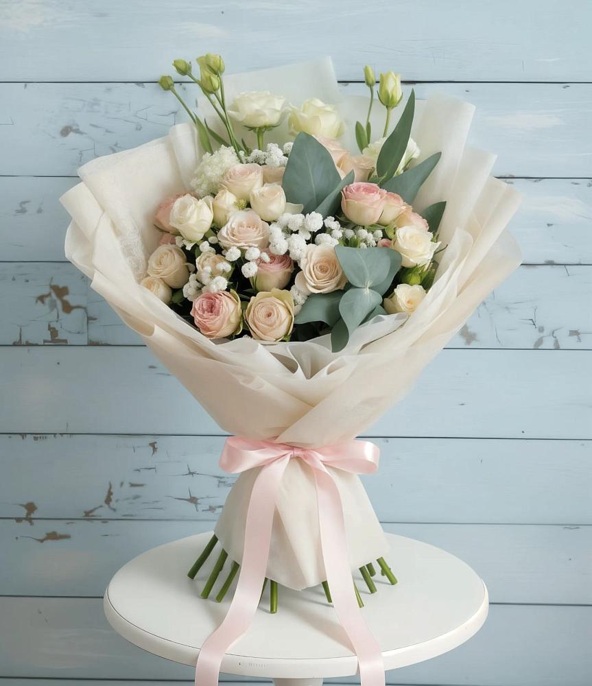 Букет цветов из: Розы и Лизиантусы в Нарьян-Маре