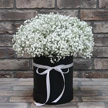 Цветочная композиция из Гипсофила в шляпной коробке в Нарьян-Маре