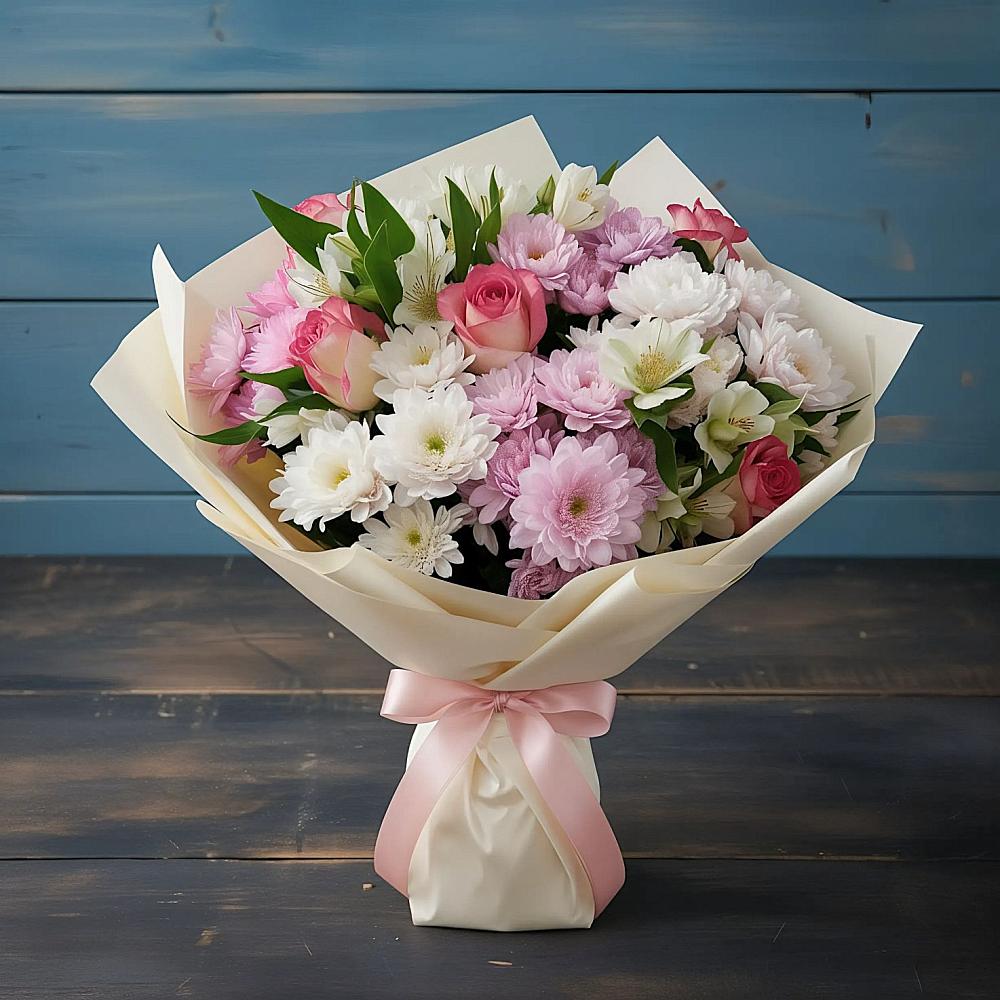 Букет цветов из: Хризантемы, Альстромерии и Розы в Нарьян-Маре